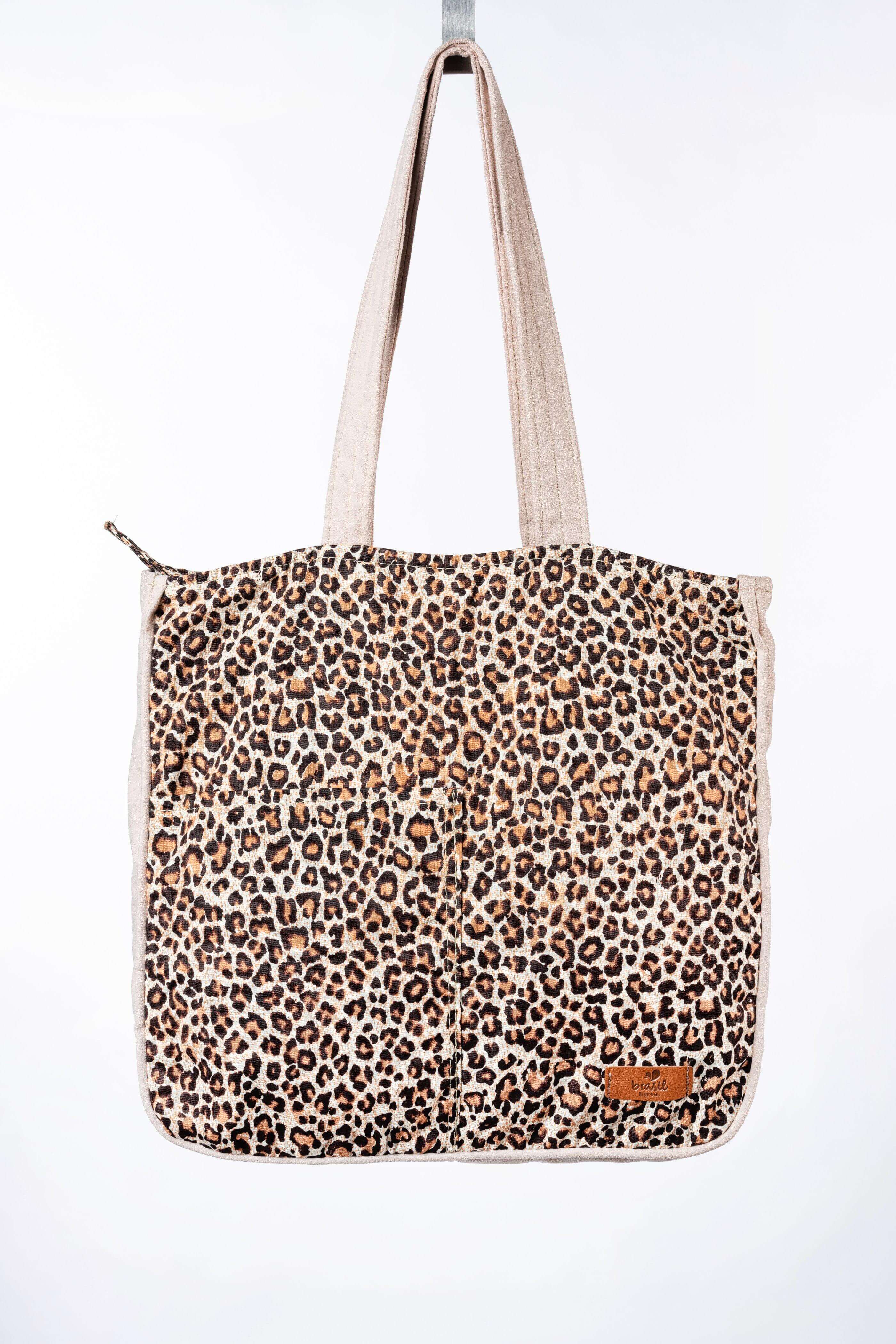 City Shopping Handtasche - Onça pintada , Bege (Leopard, Beige)-Familienunternehmen-Brasilheroe-