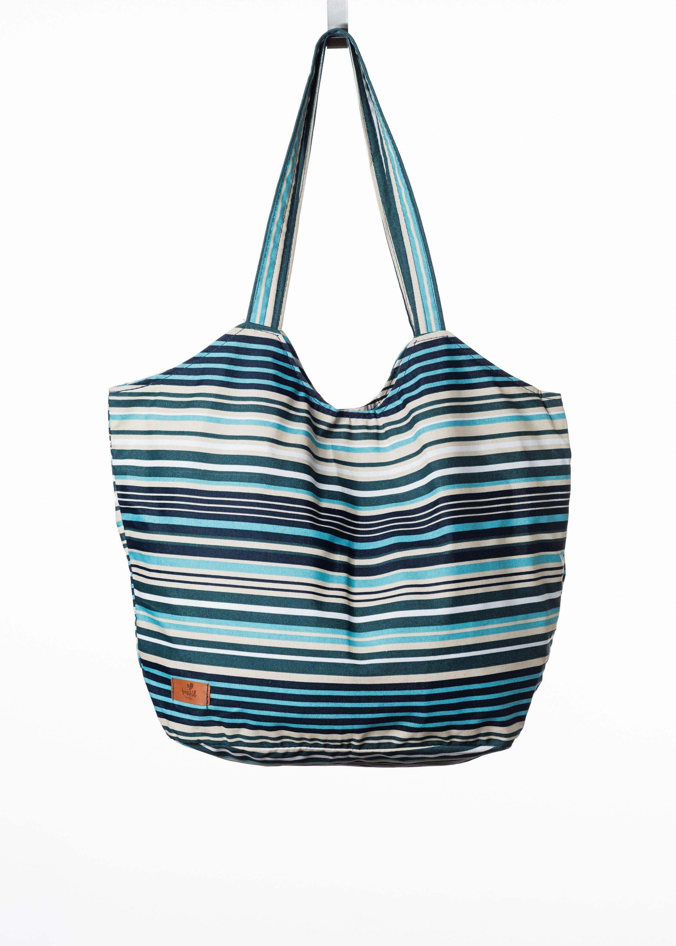 Praia Beach Handtasche, Groß - Ilhabela (blau, gestreift)-Familienunternehmen-Brasilheroe-
