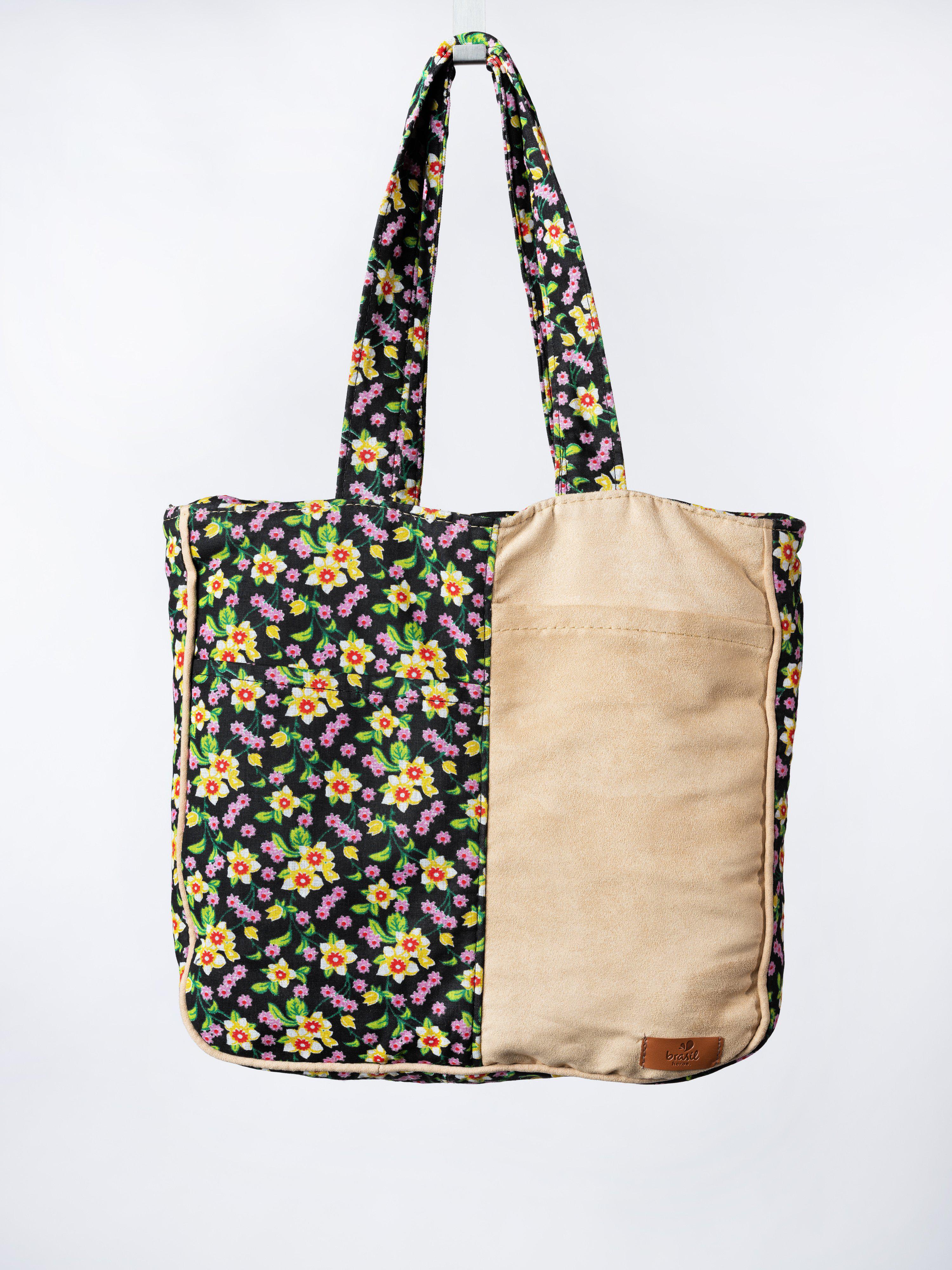 City Shopping Handtasche - Bege, Flores (Beige, Blumen)-Brasilheroe-Brasilheroe