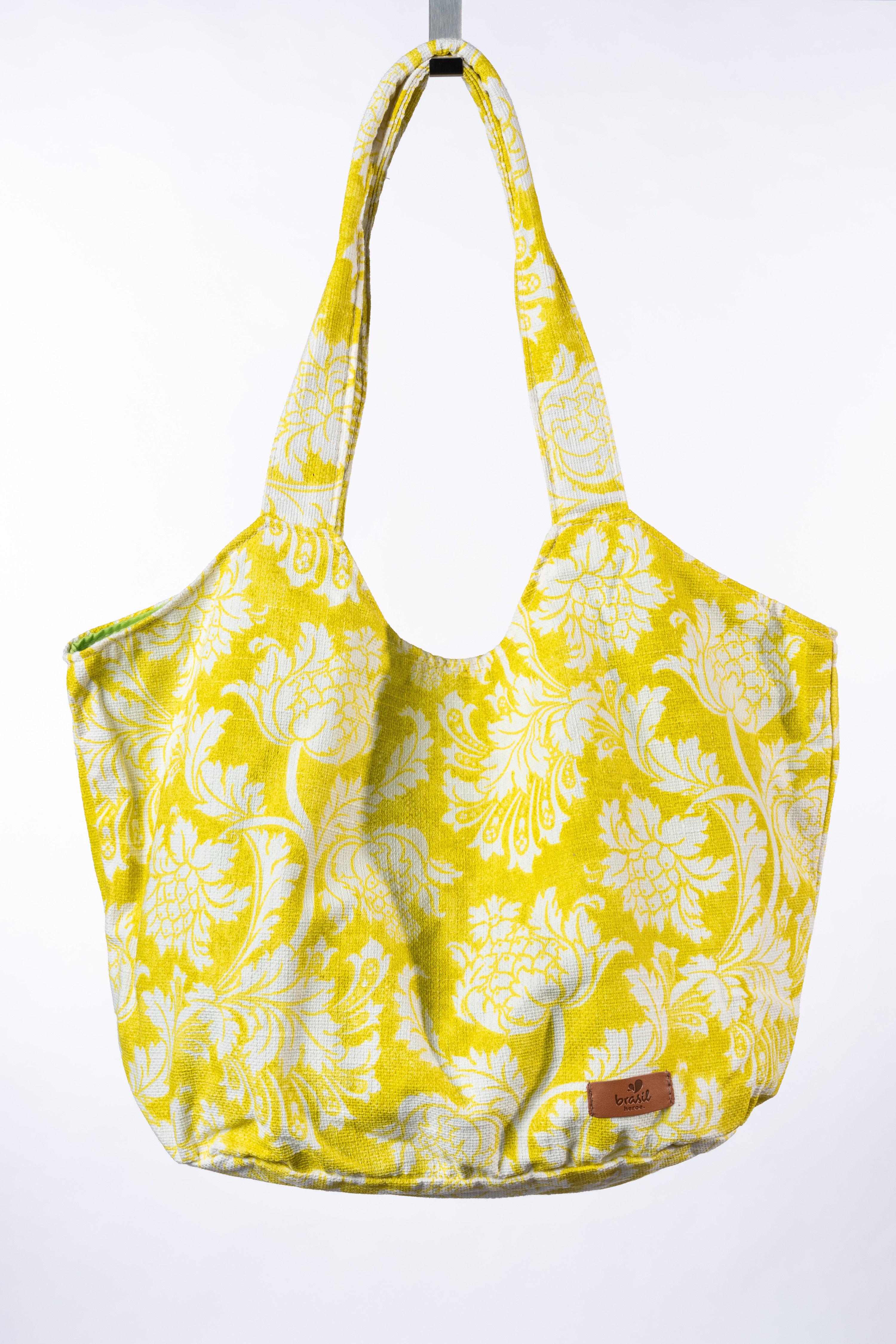 Praia Beach Handtasche, Groß - Amarelo/Flores (Gelb/Blumen)-Familienunternehmen-Brasilheroe-