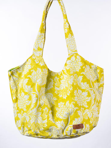 Praia Beach Handtasche, Groß - Amarelo/Flores (Gelb/Blumen)