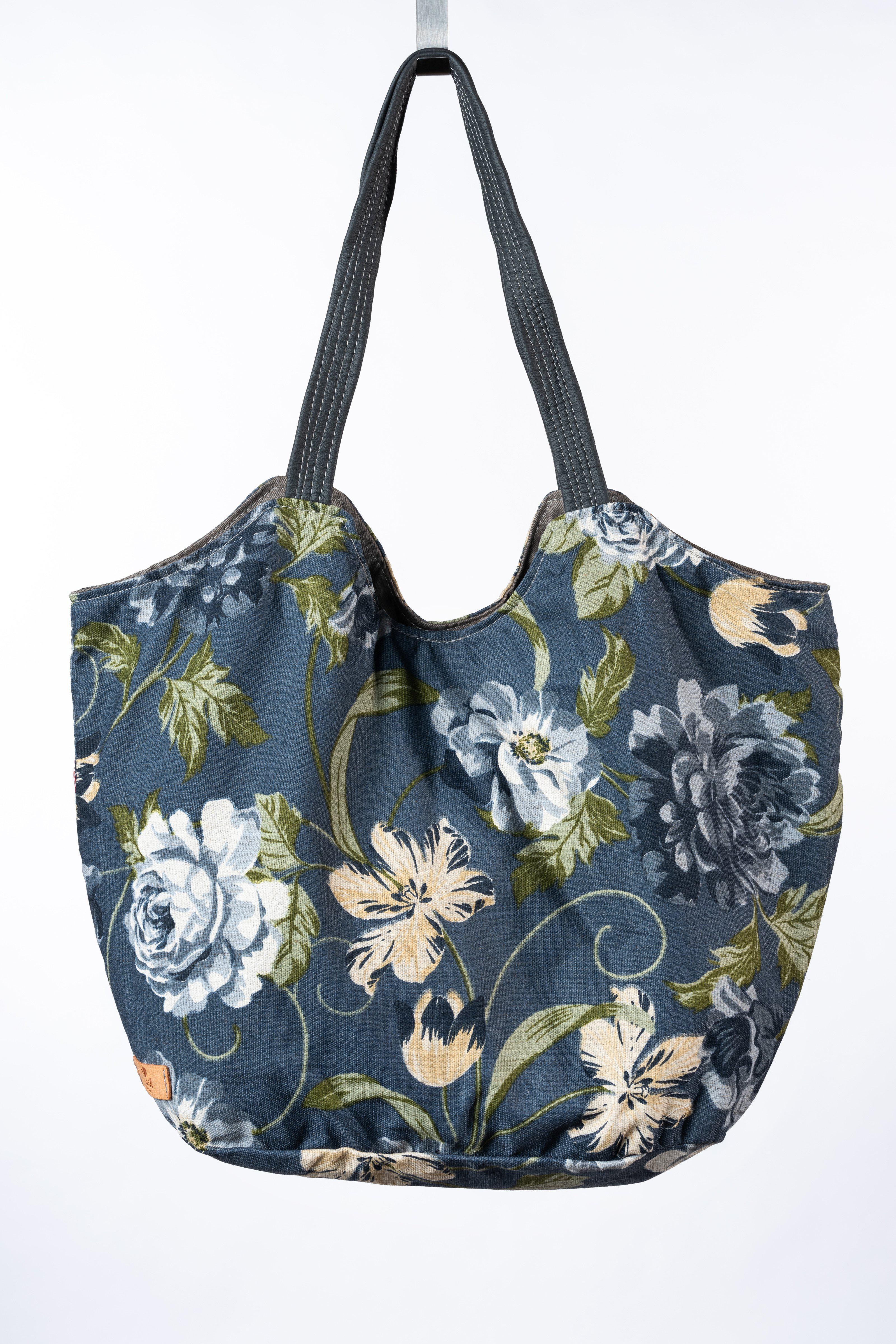 Praia Beach Handtasche, Groß - Azul/Flores (Blau/Blumen)-Familienunternehmen-Brasilheroe-